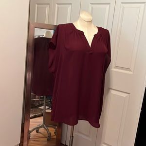 Great wearing burgundy flowy top super flattering style